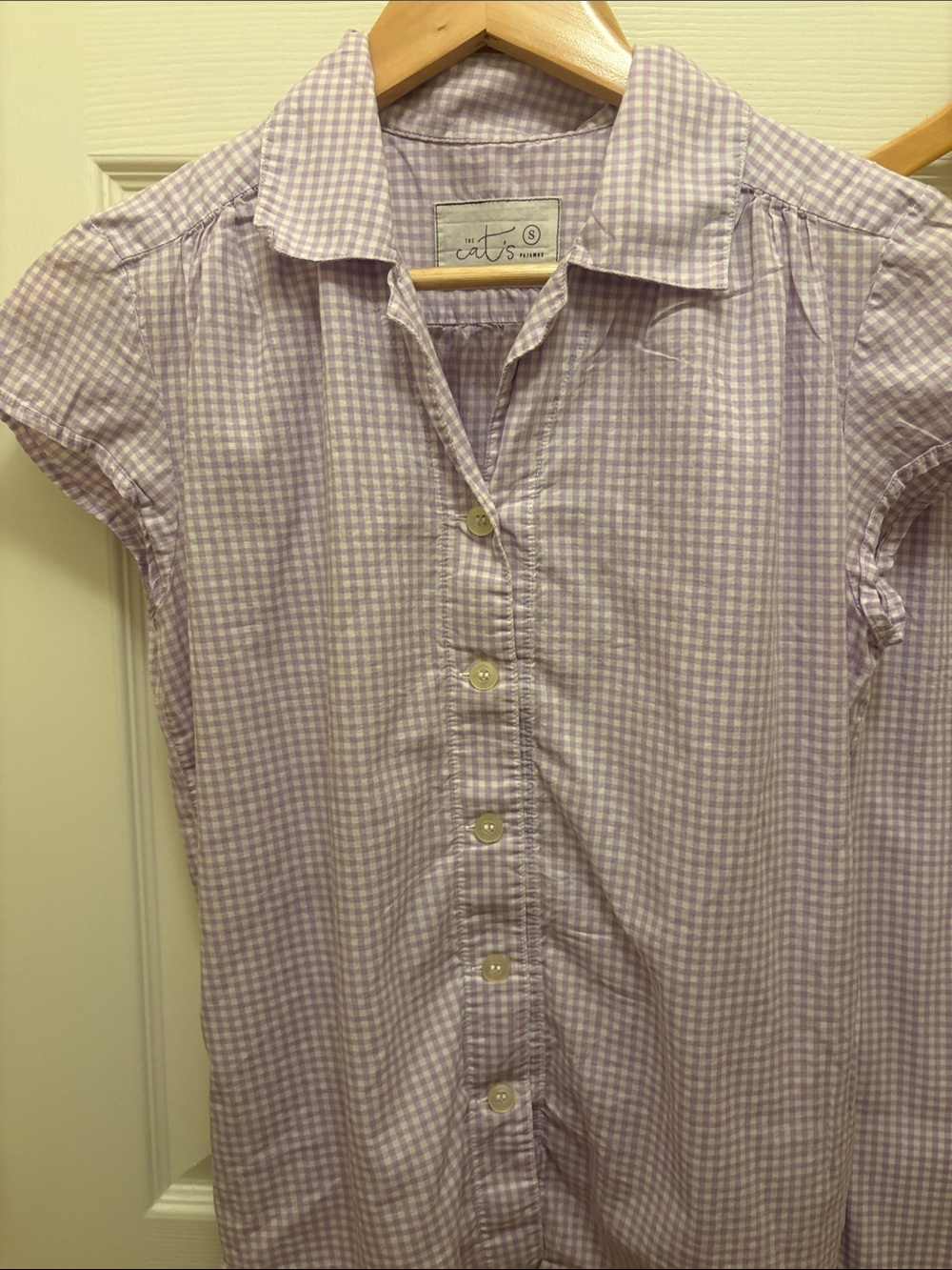 Cotton Gingham Short-Sleeve Pajama Set in Lavender - Cozy Sleepwear - Picture 3 of 4